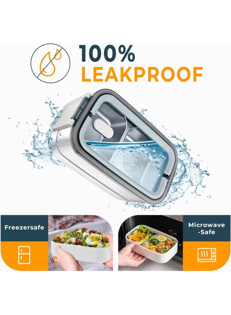 أداندو صندوق غداء أداندو من الفولاذ المقاوم للصدأ - 1400 مل، صندوق بينتو مزدوج الطبقات آمن للاستخدام في الميكروويف - صندوق تيفين 304 مانع للتسرب - صندوق غداء ترمس معزول حراريًا وقابل للفصل - للبالغين والطلاب والمكاتب والمدرسة - مع حقيبة حرارية وأدوات مائدة - Image 5